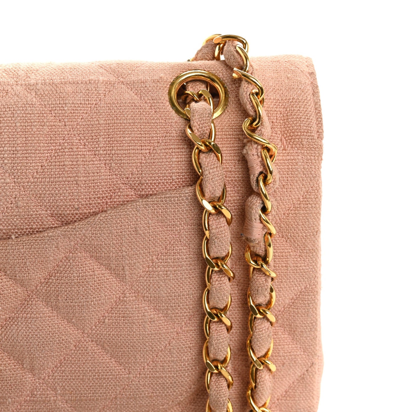 Canvas Quilted Small Double Flap Light Pink