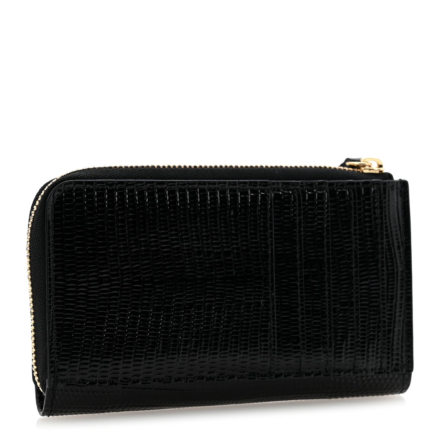 Calfskin Lizard Embossed Zipped Card Holder Black