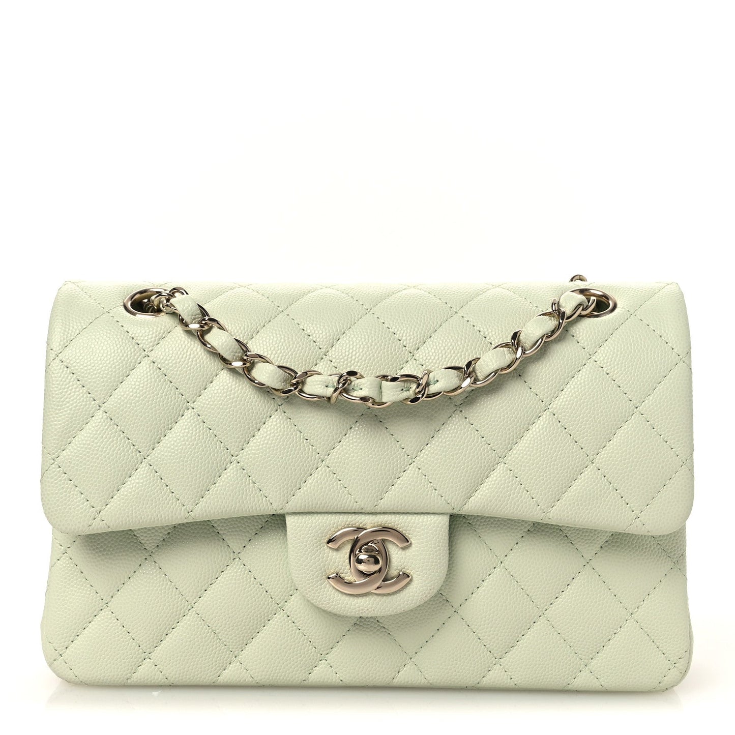 Caviar Quilted Small Double Flap Light Green