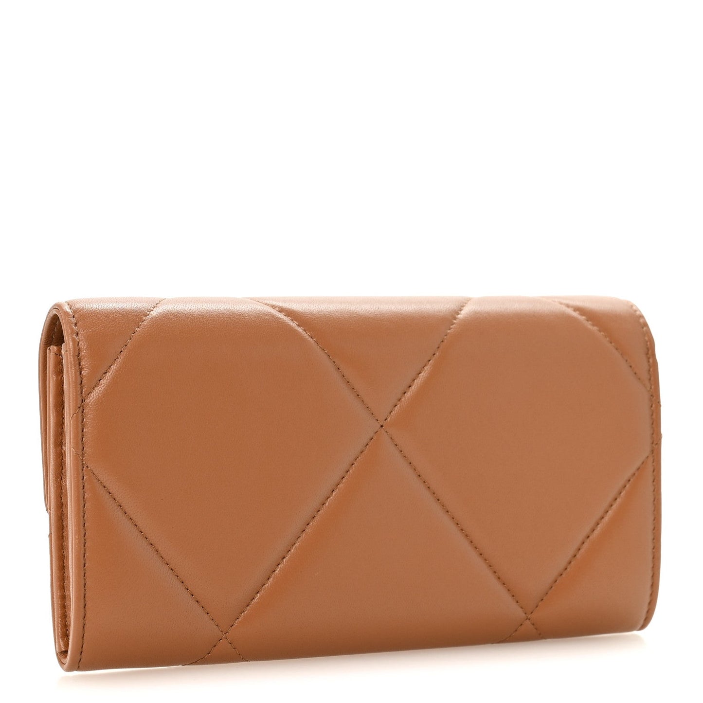 Lambskin Quilted Chanel 19 Flap Wallet Brown