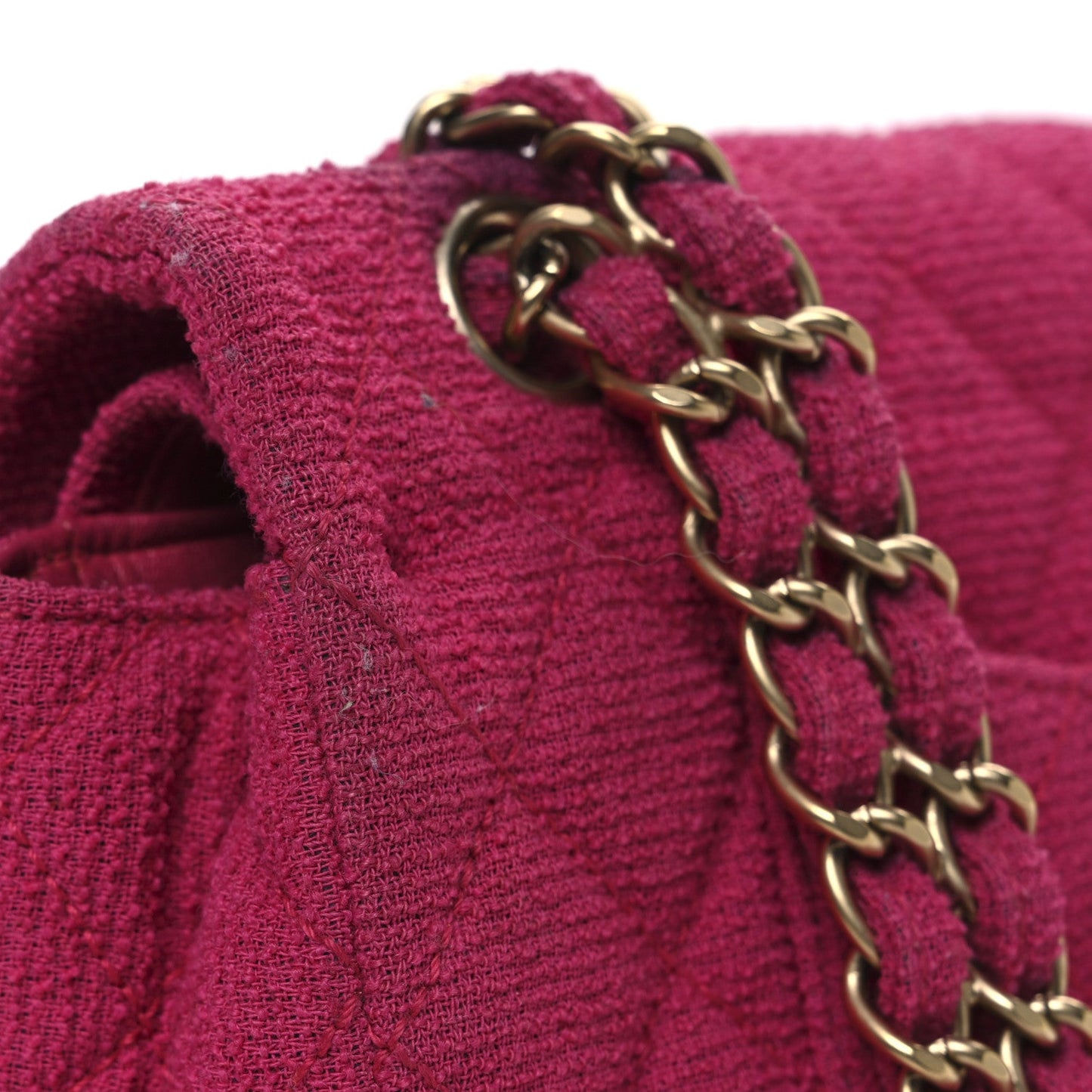 Tweed Quilted Medium Double Flap Fuchsia