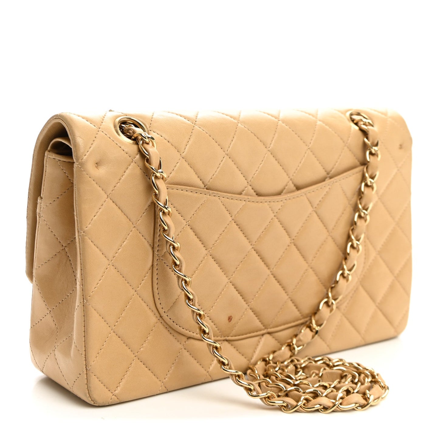 Lambskin Quilted Medium Double Flap Beige
