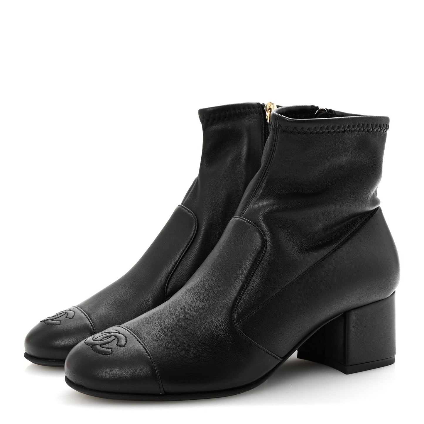 Stretch Lambskin Cap Toe CC Short Boots 35 Black
