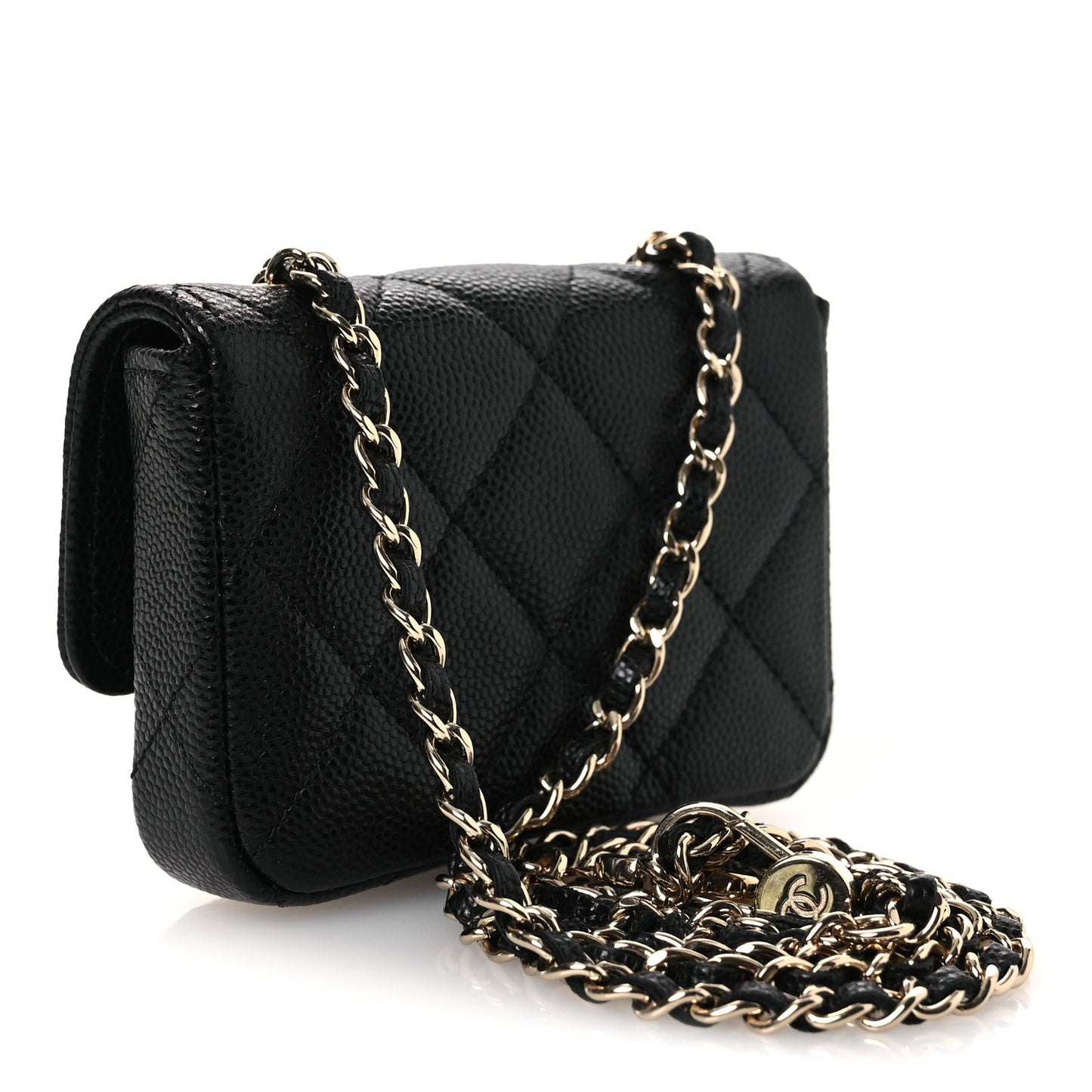 Caviar Quilted Mini Chain Belt Bag Black