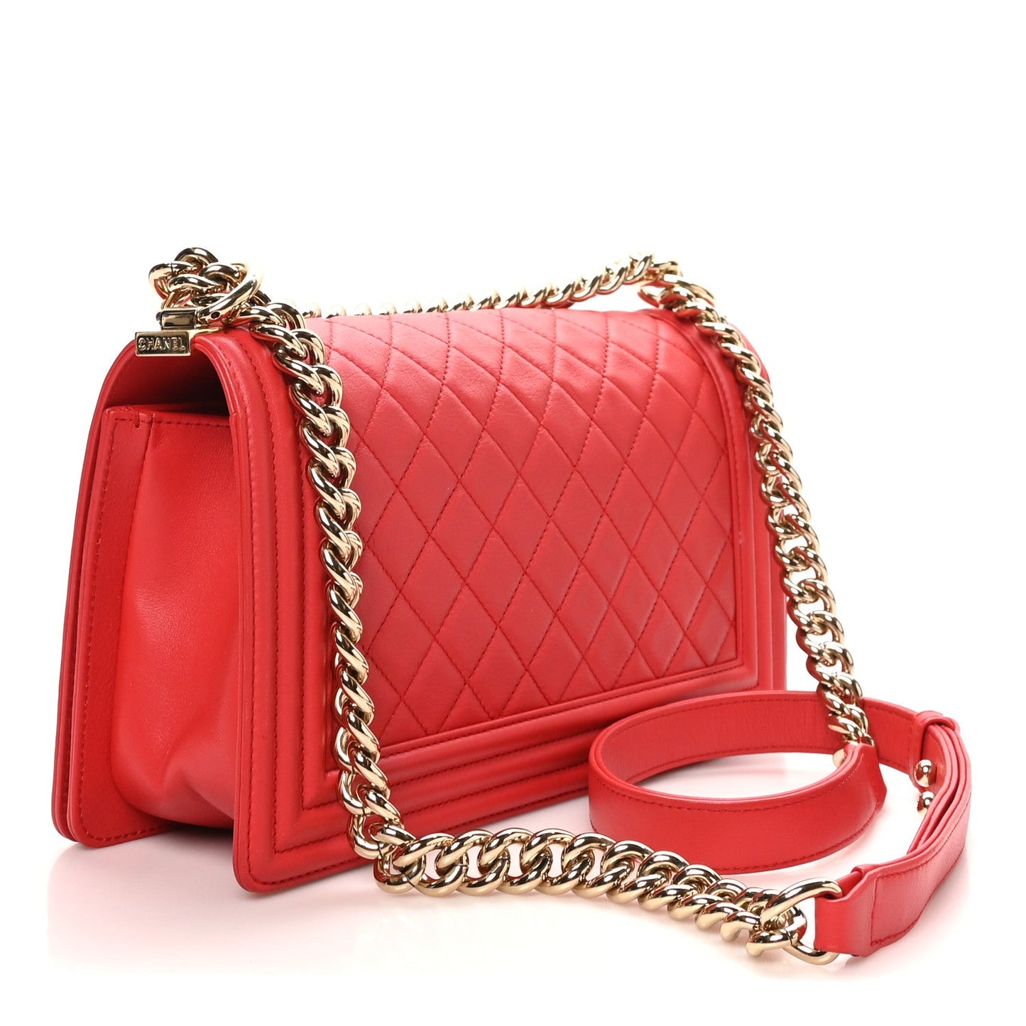 Lambskin Quilted Medium Boy Flap Red