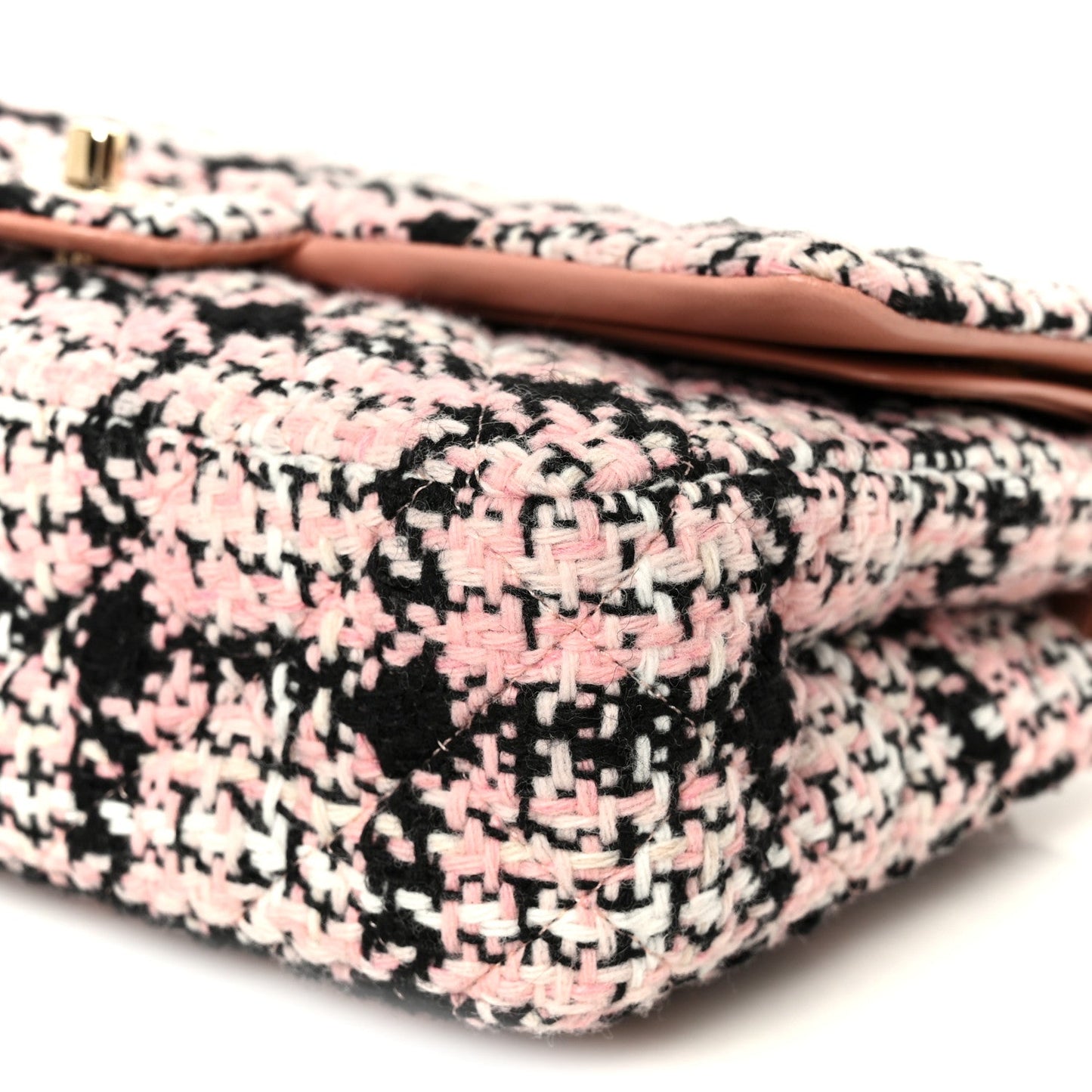 Tweed Quilted Medium Double Flap Pink Black White