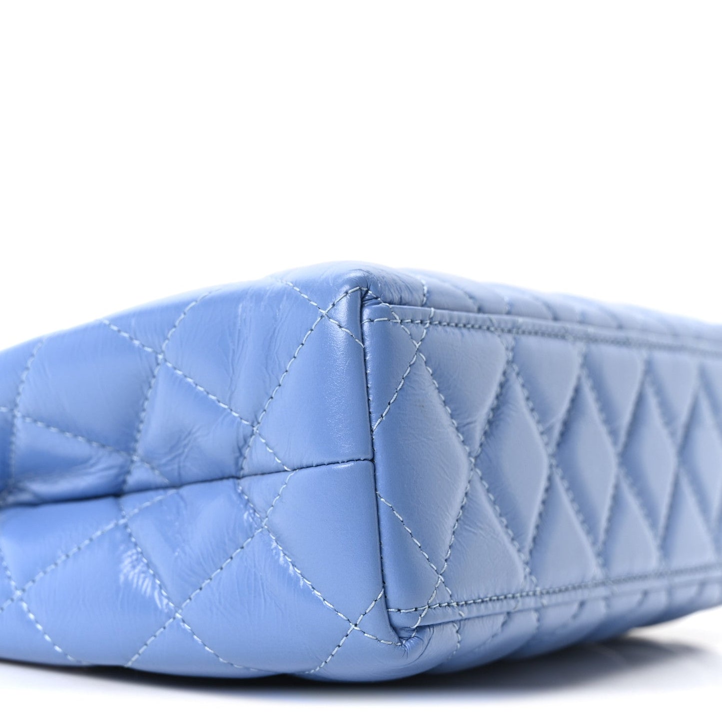 Shiny Aged Calfskin Quilted Nano Kelly Shopper Blue
