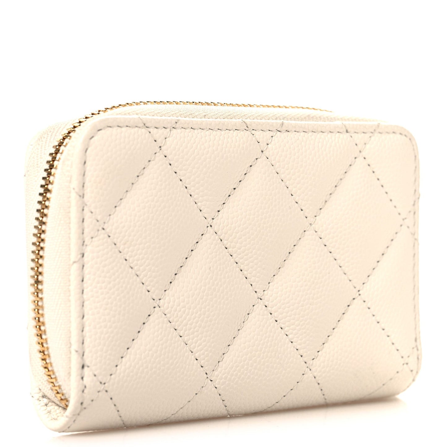 Caviar Quilted Crystal Zip Around Coin Purse Wallet  White