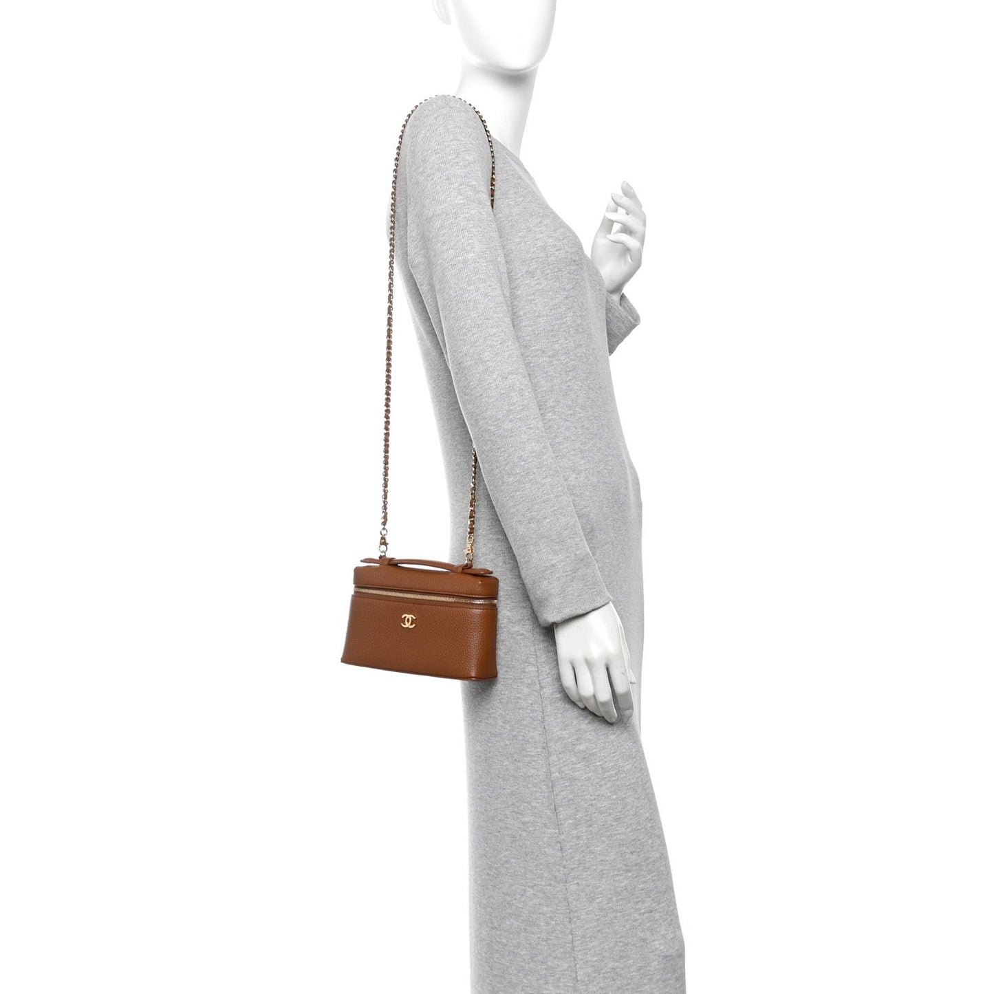 Grained Calfskin Small Supple Trapeze Vanity With Chain Camel