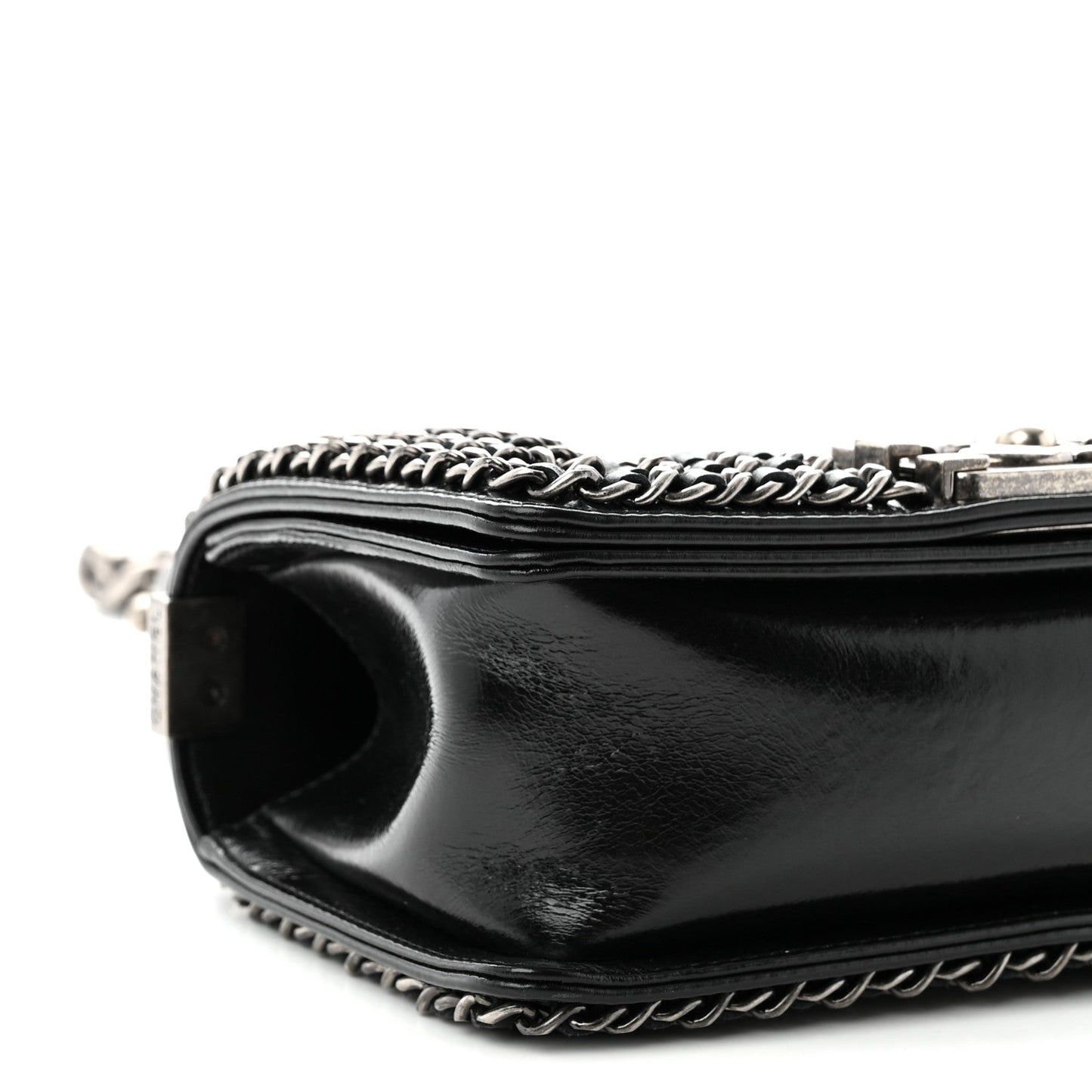 Glazed Calfskin Quilted Small Boy Chained Flap Black