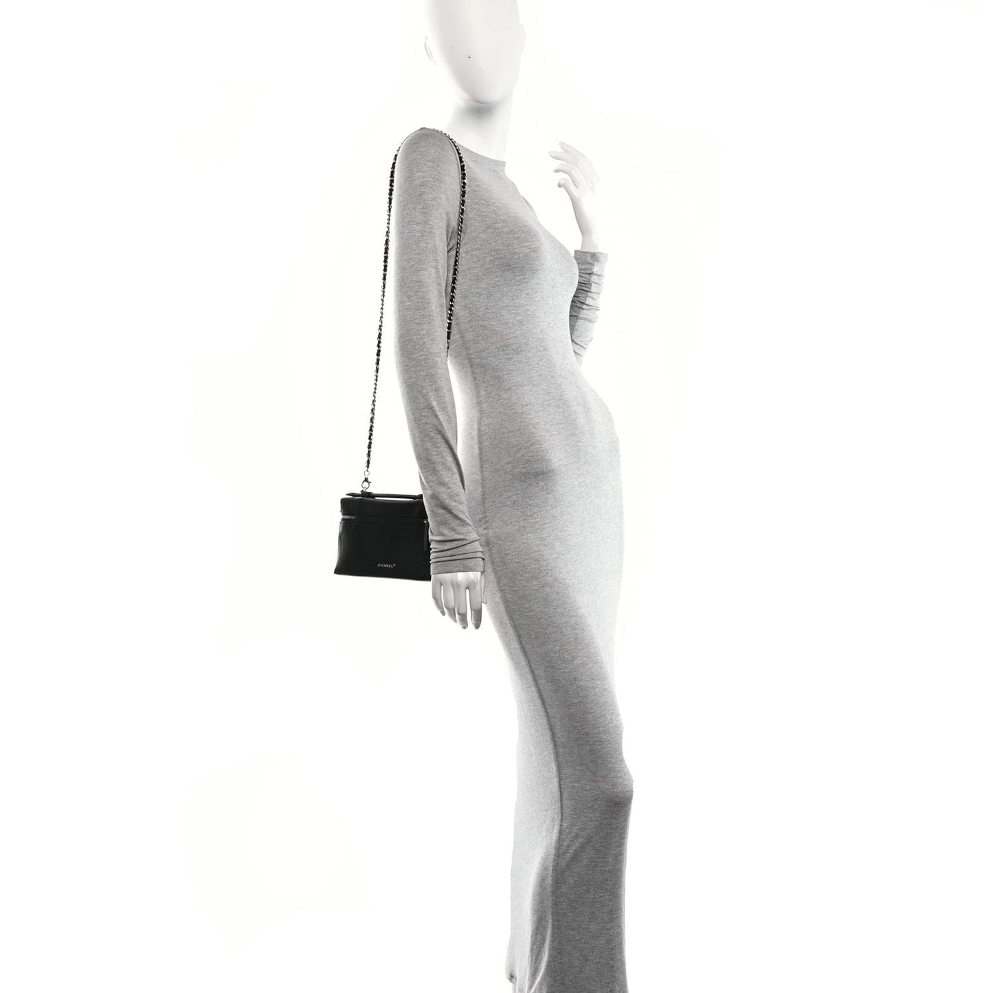 Grained Calfskin Small Supple Trapeze Vanity With Chain Black