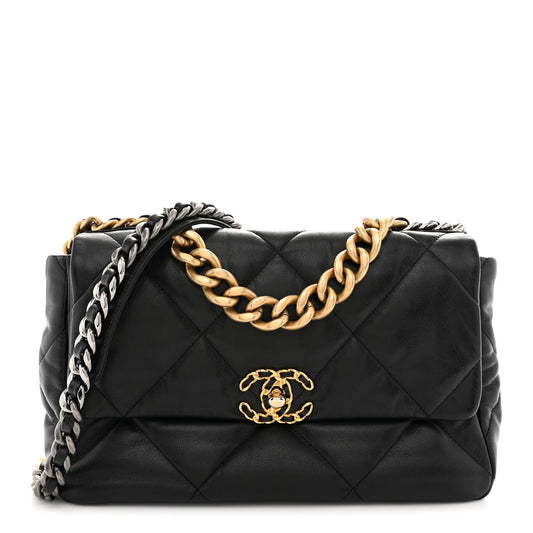 Goatskin Quilted Large Chanel 19 Flap Black