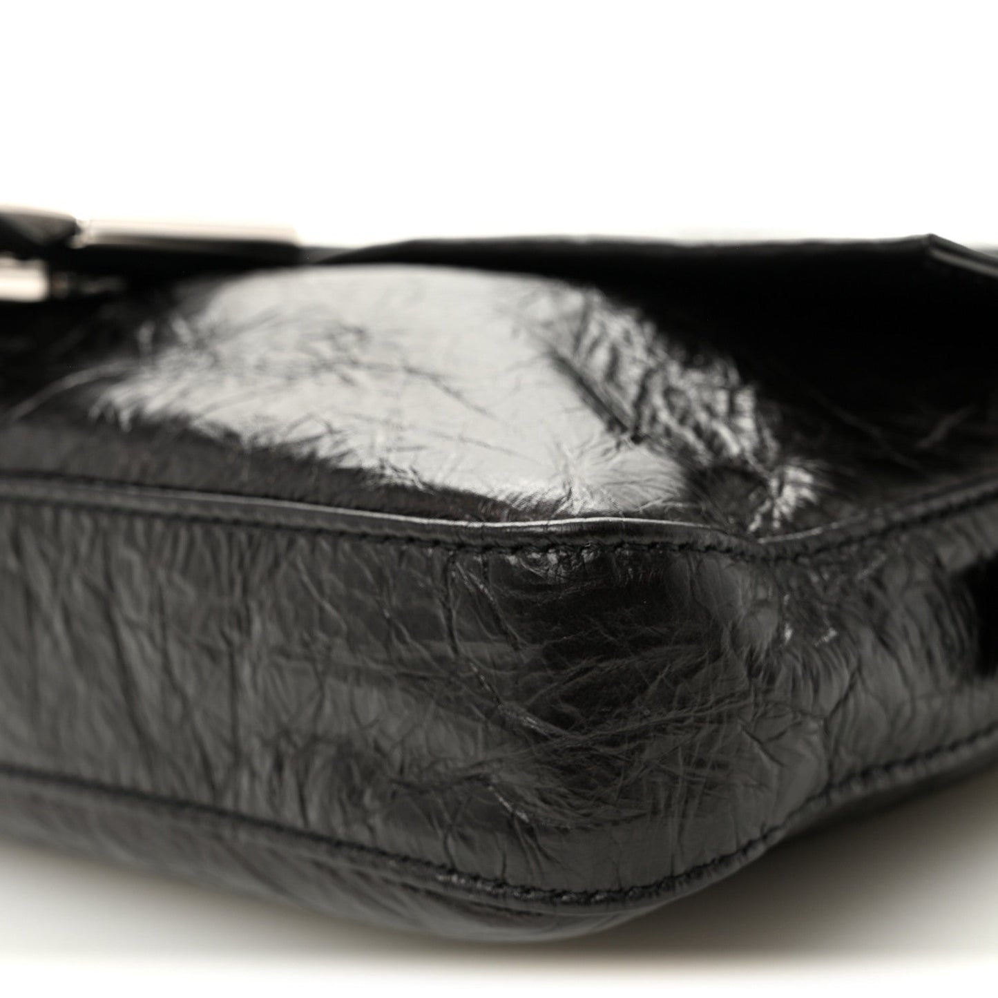 Crackled Calfskin Baguette 26424 Black