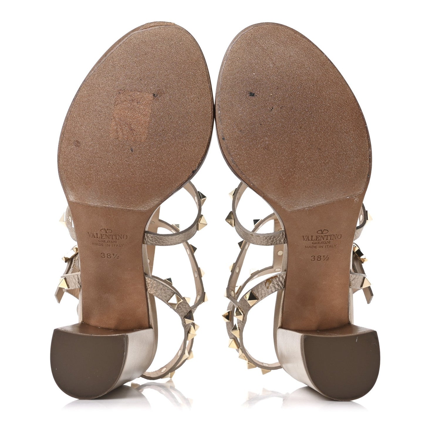 Metallic Calfskin Rockstud 90mm City Sandals 38.5 Antique Brass
