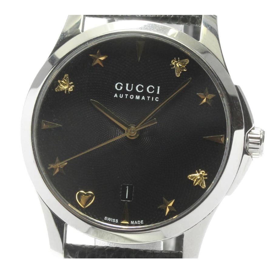 Gucci G Timeless Automatic Black Dial Black Leather Strap Watch For Women - YA126469
