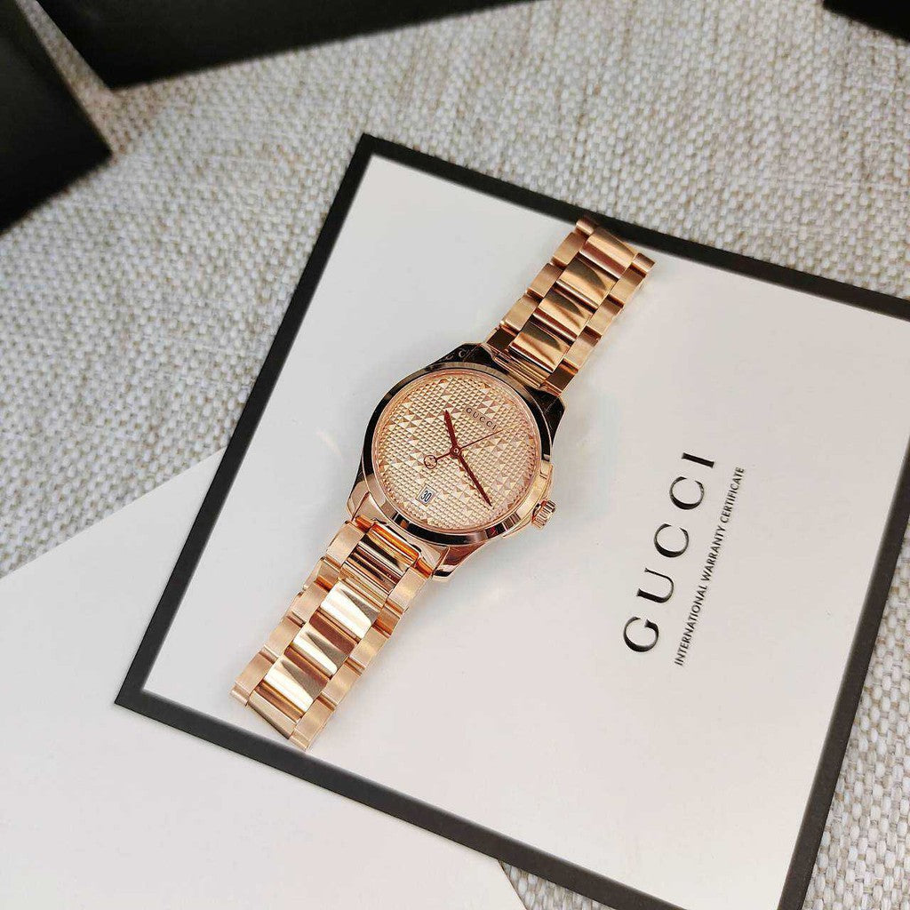Gucci G Timeless Quartz Rose Gold Dial Rose Gold Steel Strap Watch For Women - YA126567