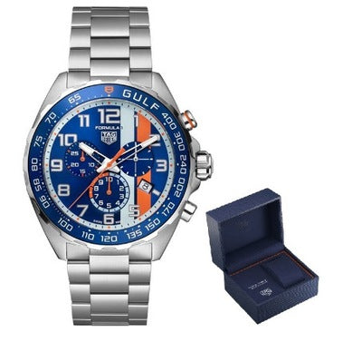 Tag Heuer Formula 1 Gulf Edition Chronograph Blue Dial Silver Steel Strap Watch for Men - CAZ101AT.BA0842