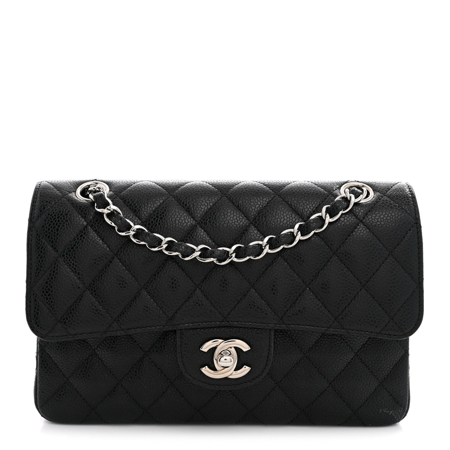 Caviar Quilted Small Double Flap Black