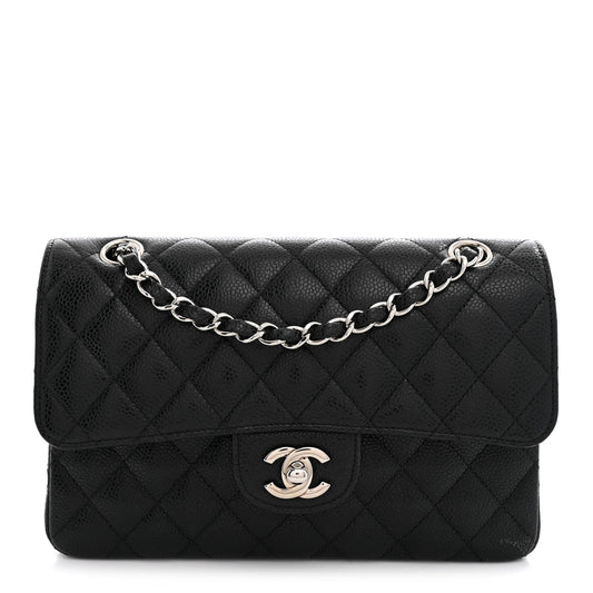 Caviar Quilted Small Double Flap Black