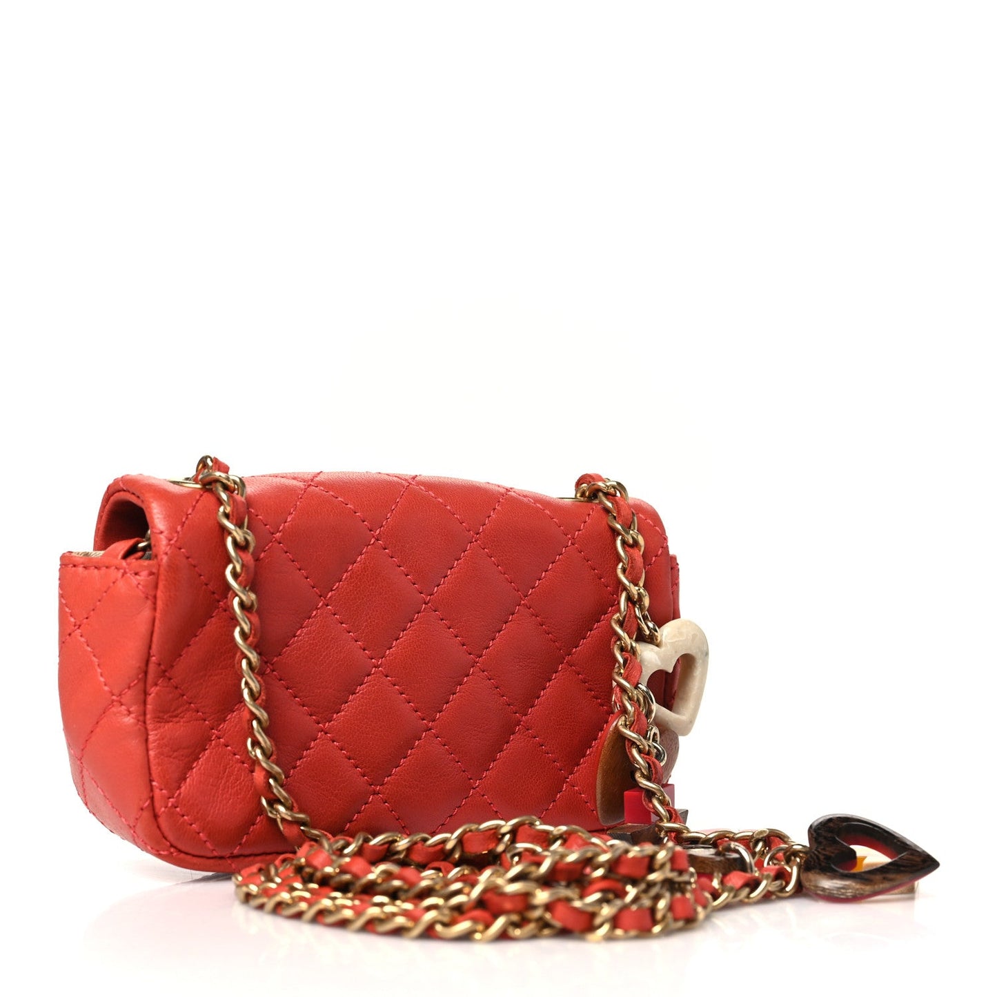 Lambskin Quilted Extra Mini Cruise Charm Flap Coral