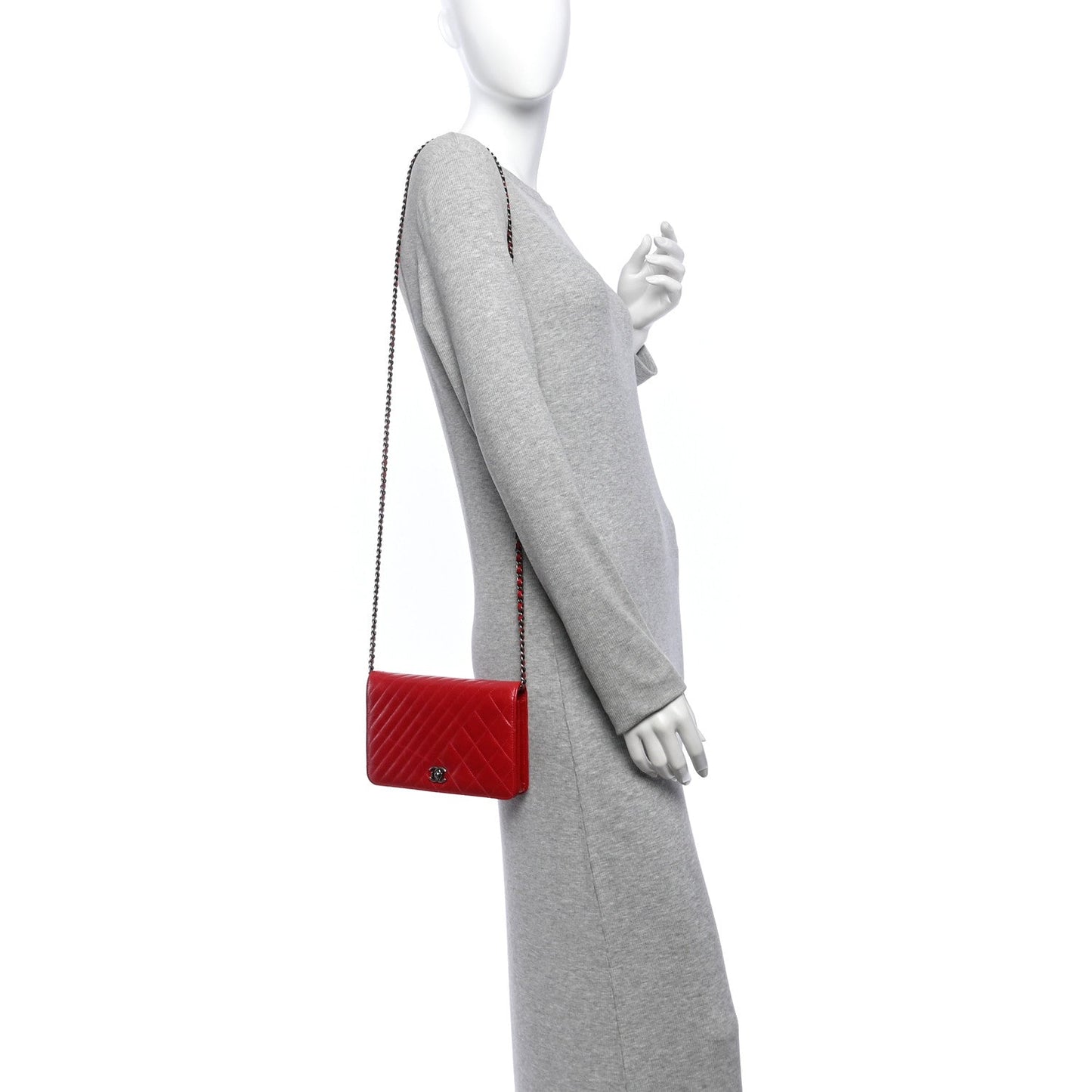 Glazed Calfskin Quilted Coco Boy Wallet On Chain WOC Red