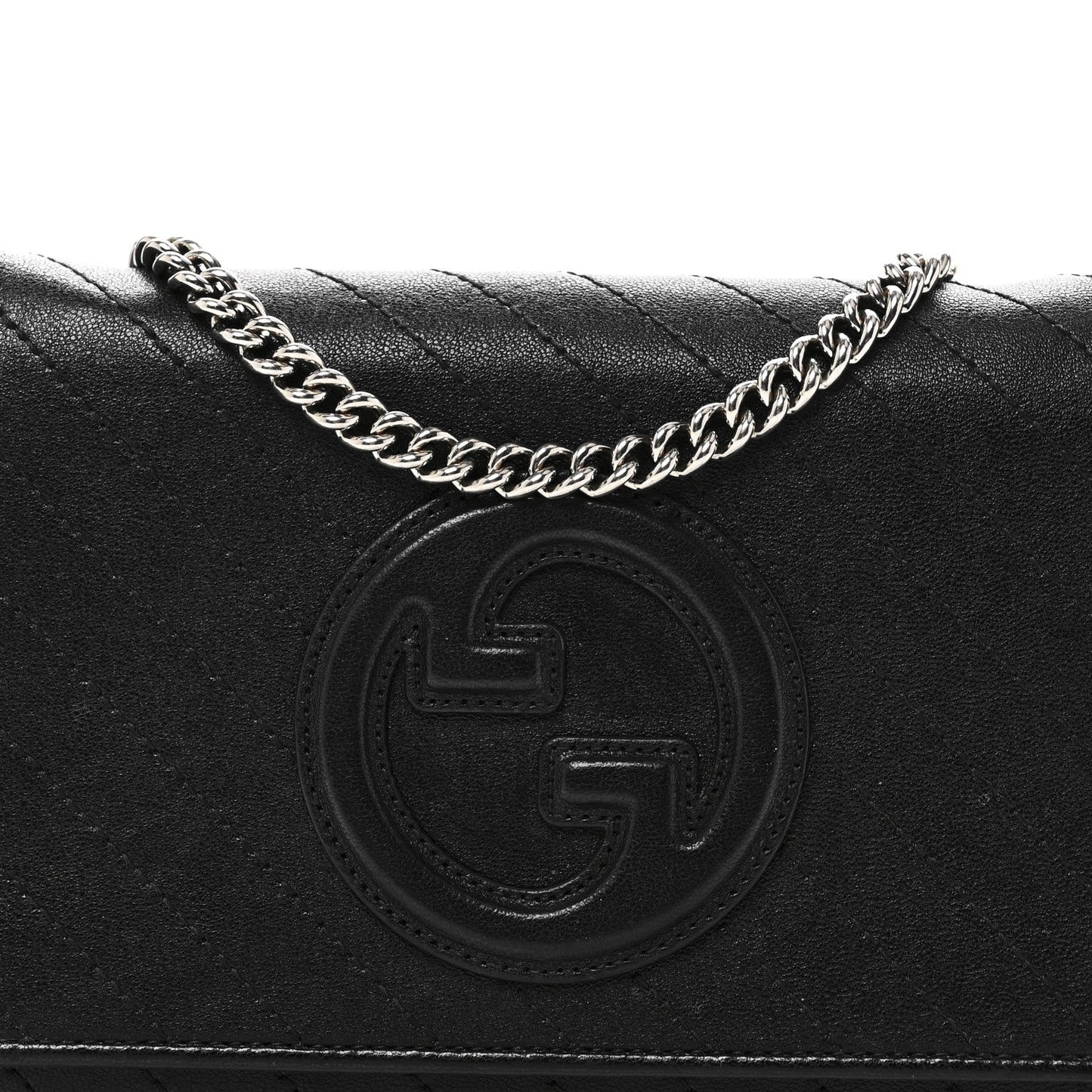 Sakai Be Green Calfskin Diagonal Stitched Blondie Wallet on Chain Black