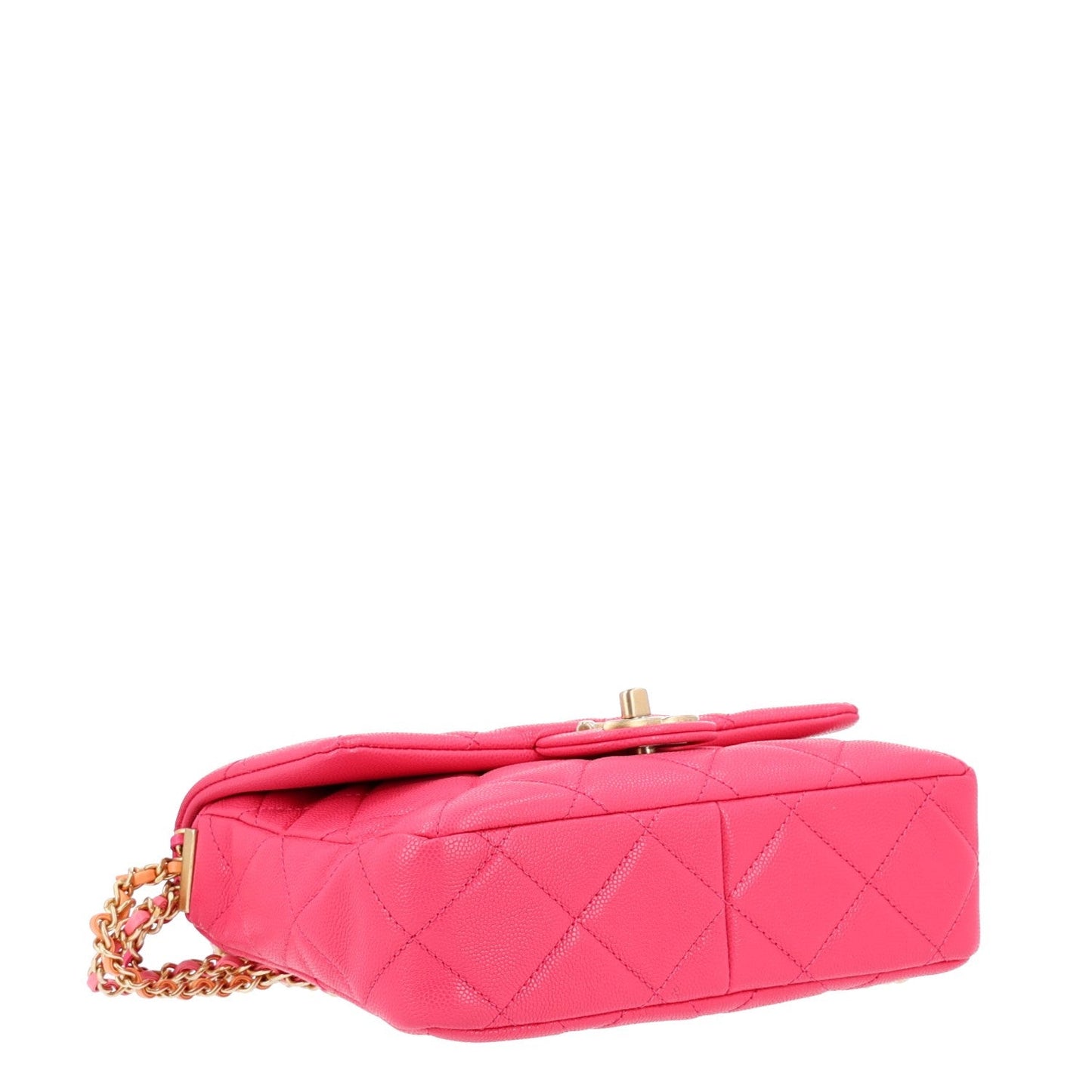 Shiny Caviar Quilted Chain Sunset Mini Flap Pink