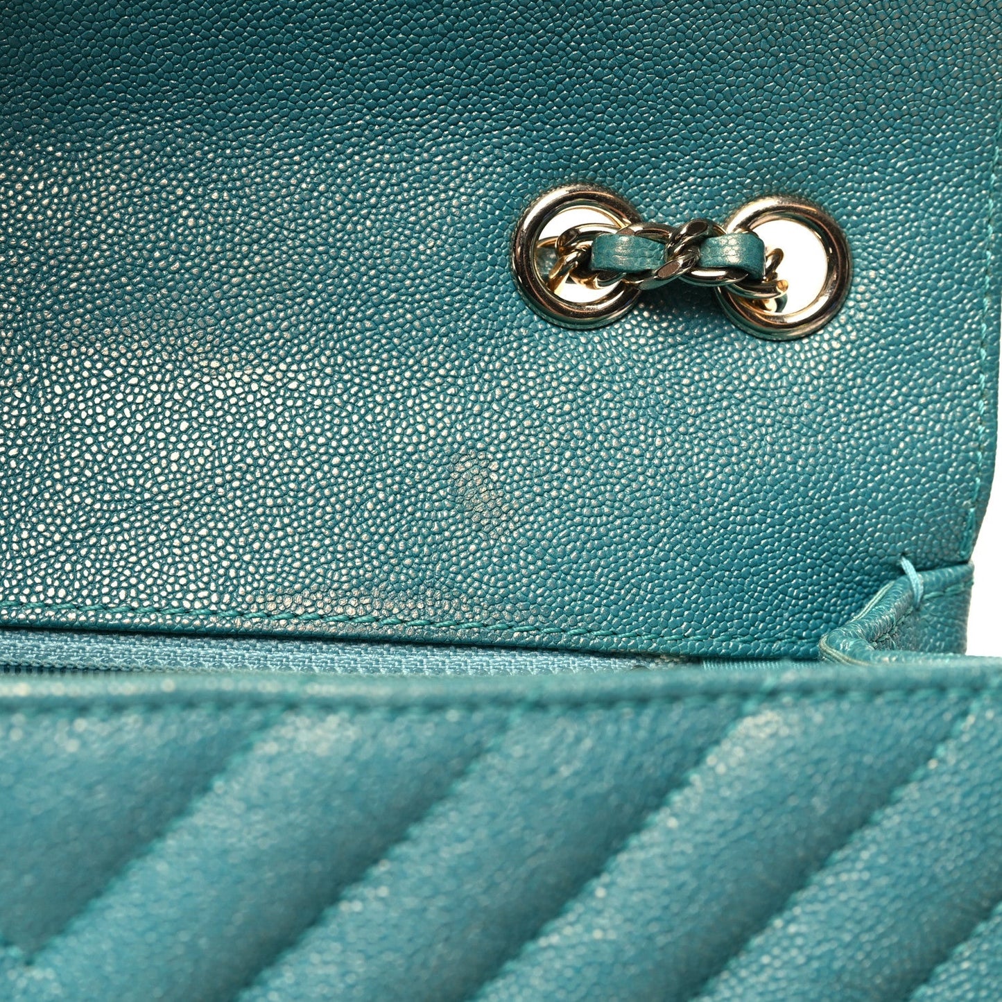 Caviar Chevron Quilted Small Statement Flap Turqouise