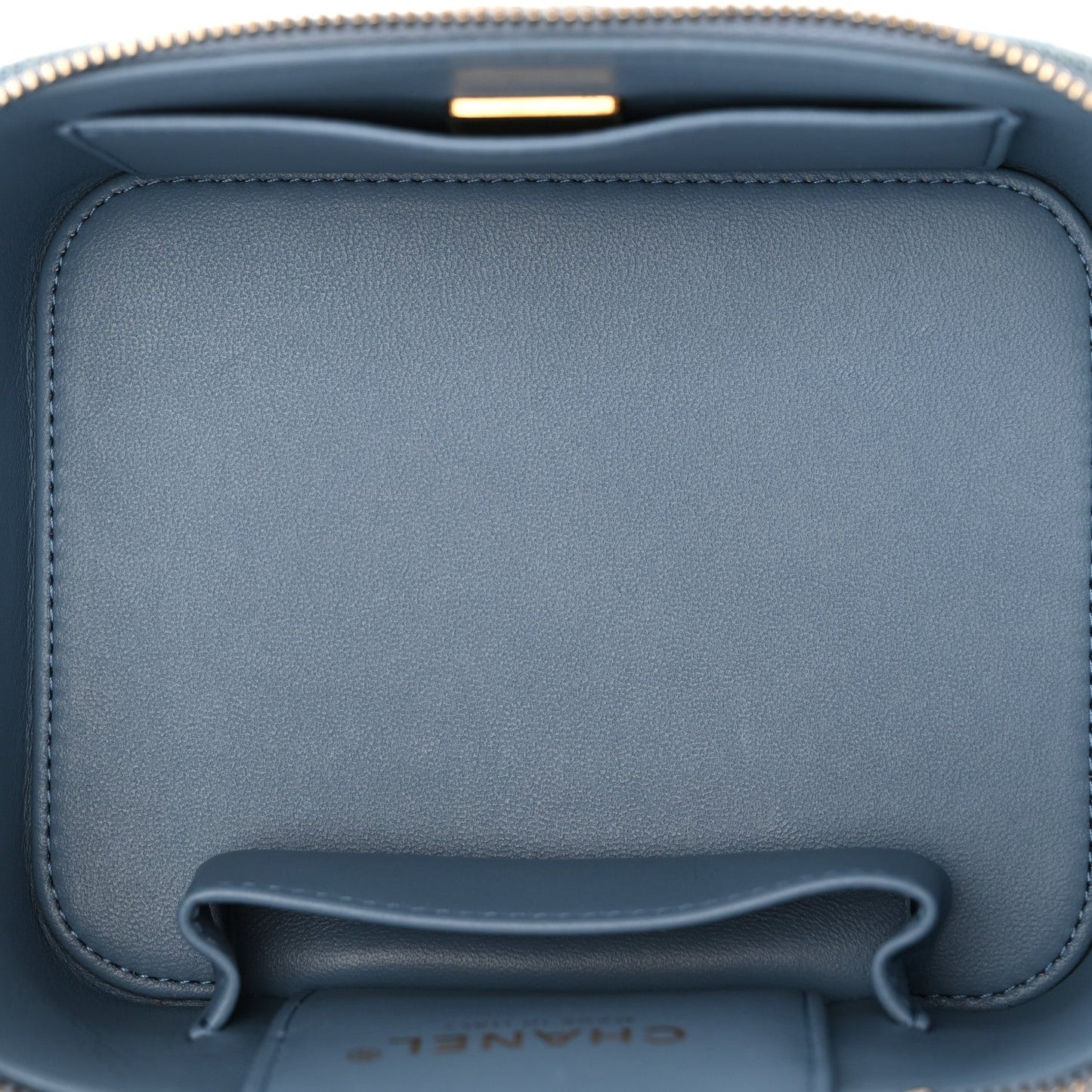 Denim Quilted Small CC Vanity Case Blue