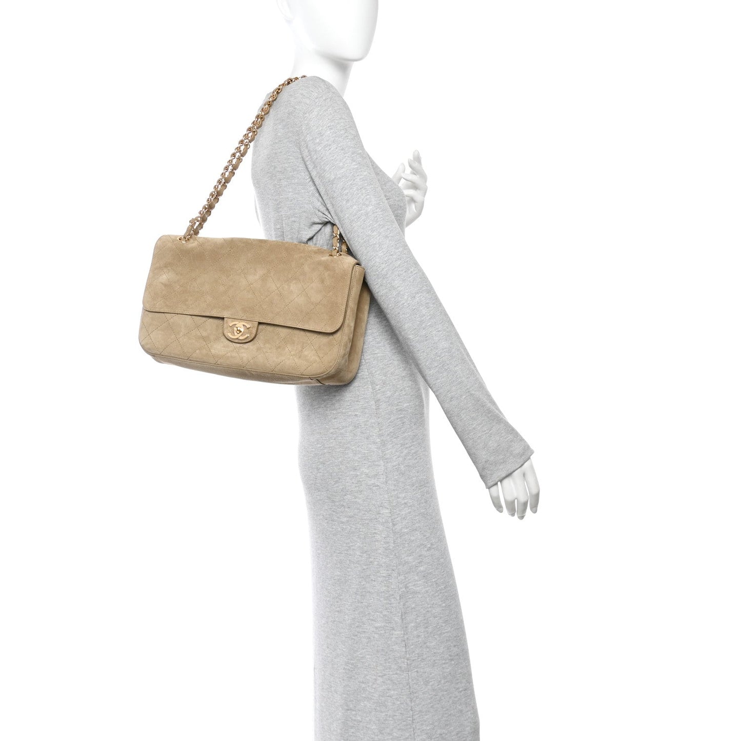 Suede Calfskin Small Souplissimo Maxi Flap Dark Beige