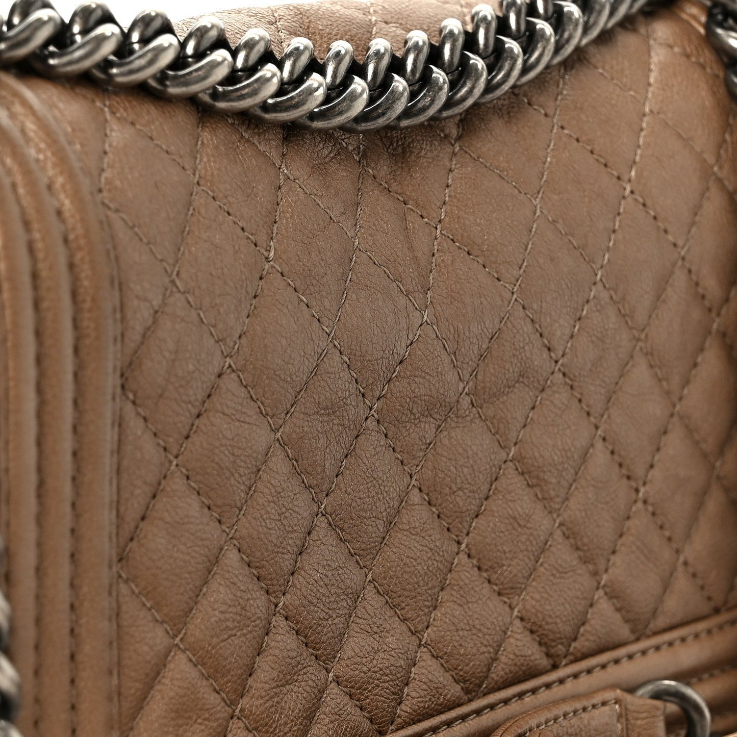 Metallic Calfskin Quilted Medium Boy Flap Taupe