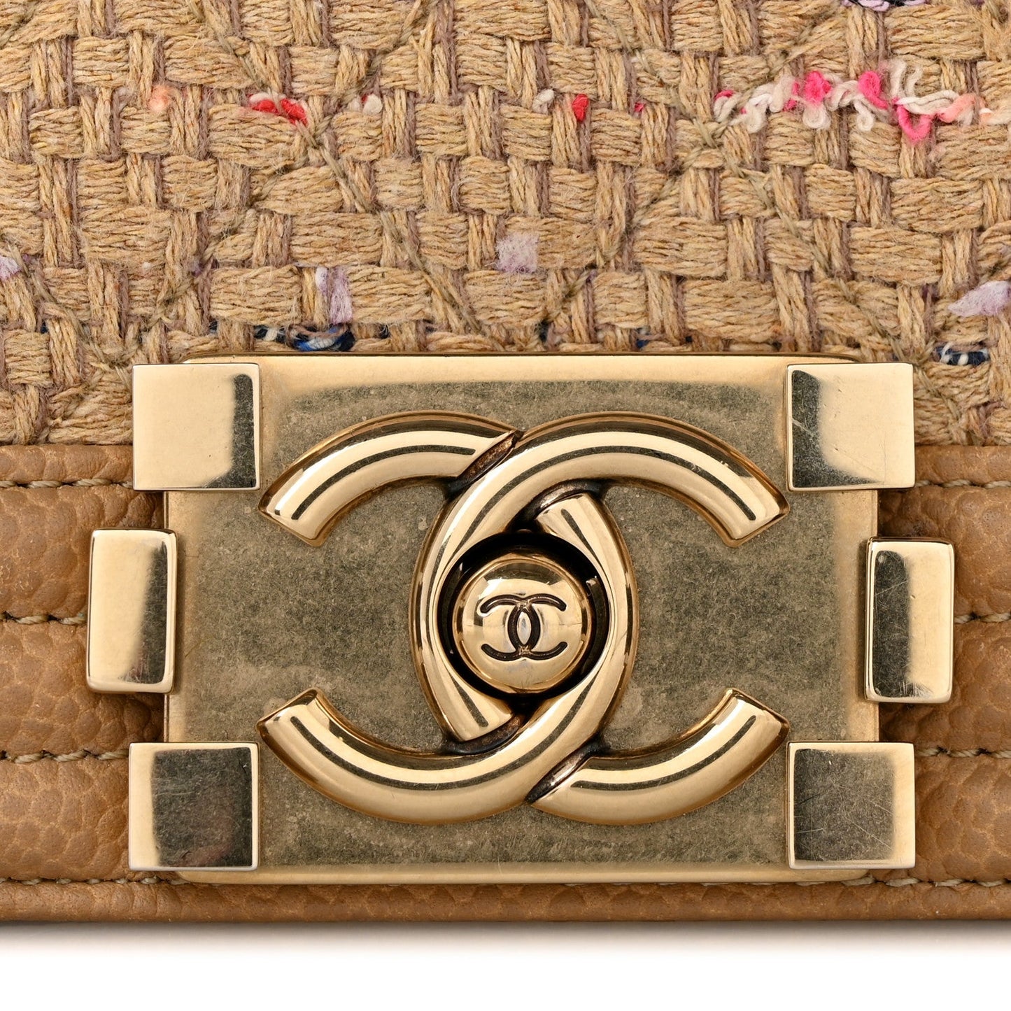 Calfskin Tweed Medium Boy Flap Dark Beige