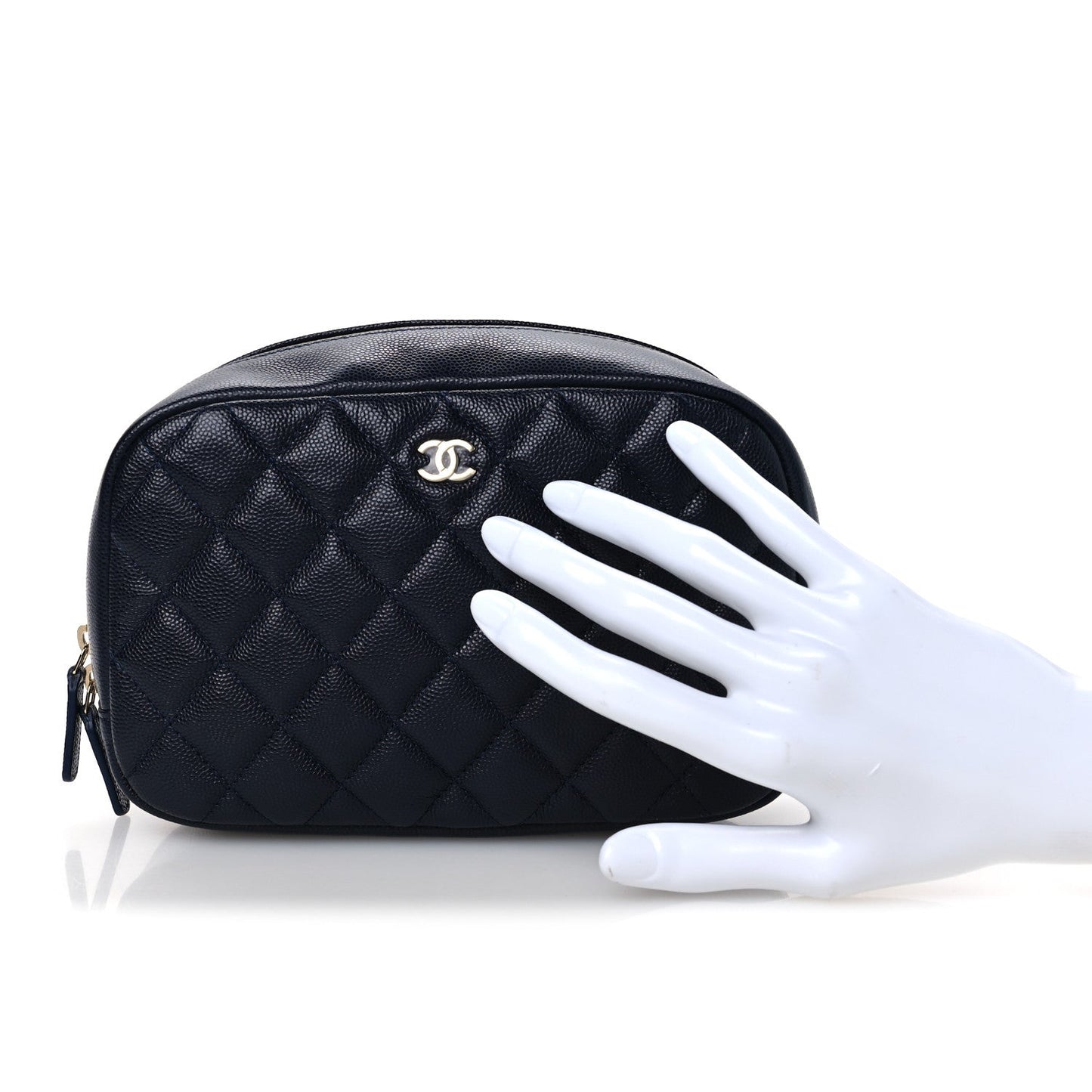 Caviar Quilted Medium Curvy Pouch Cosmetic Case Navy