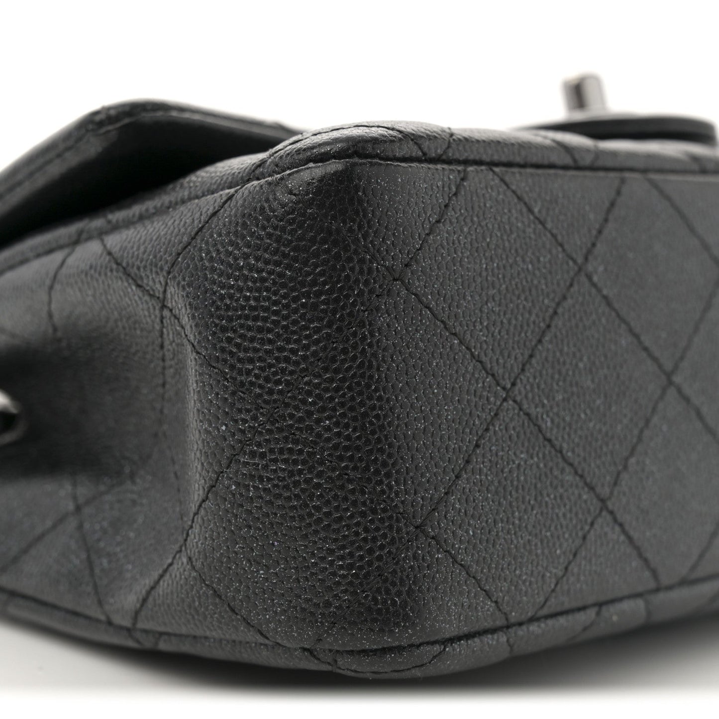 Iridescent Caviar Quilted Mini Rectangular Flap Black
