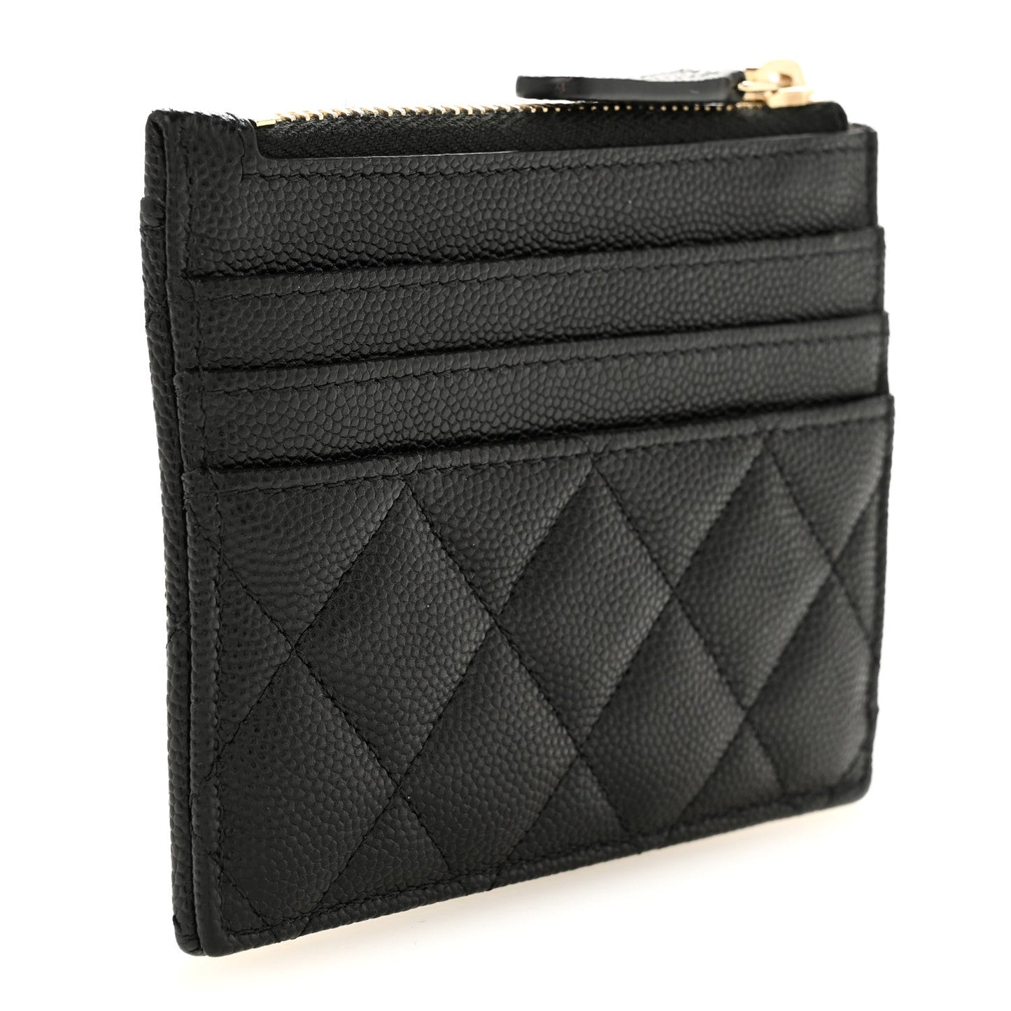 Caviar Quilted CC Zip Card Holder Black