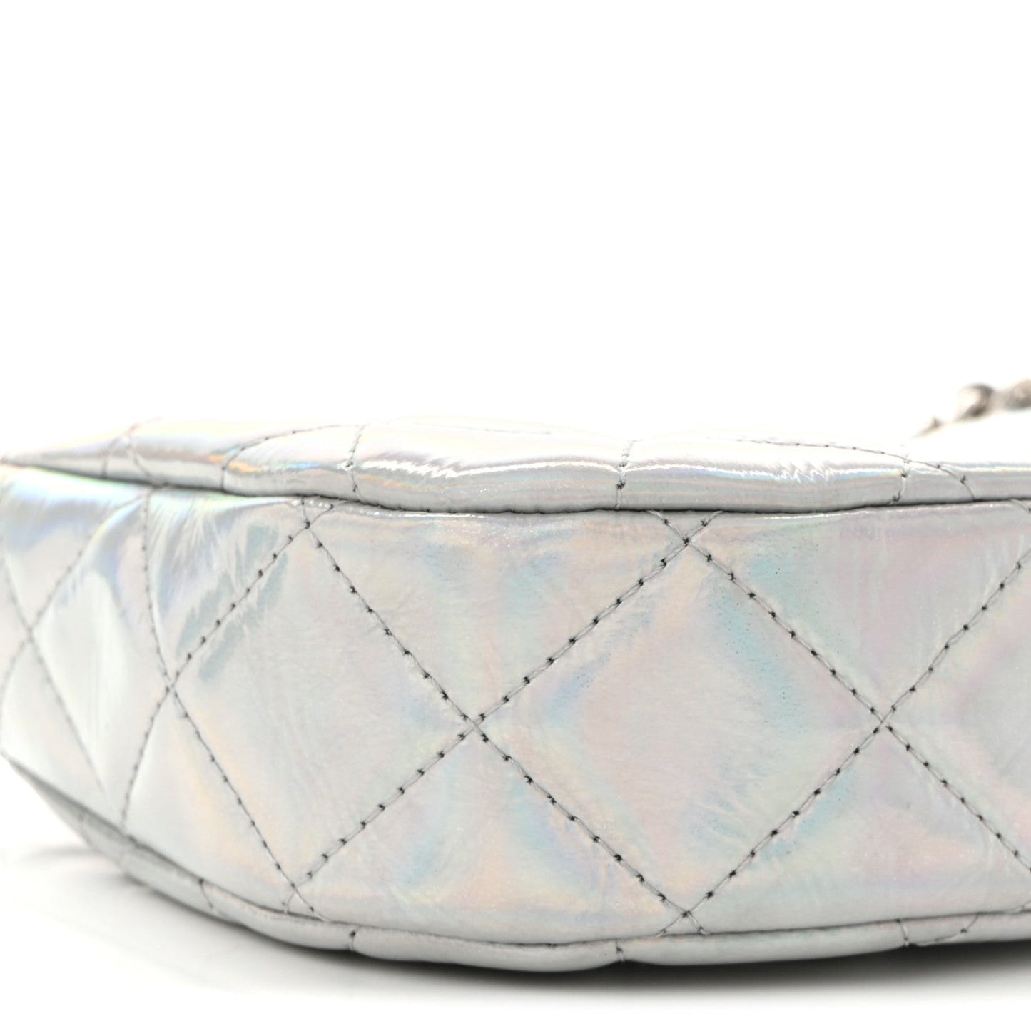 Iridescent Mirror Goatskin Quilted Clutch With Chain Silver