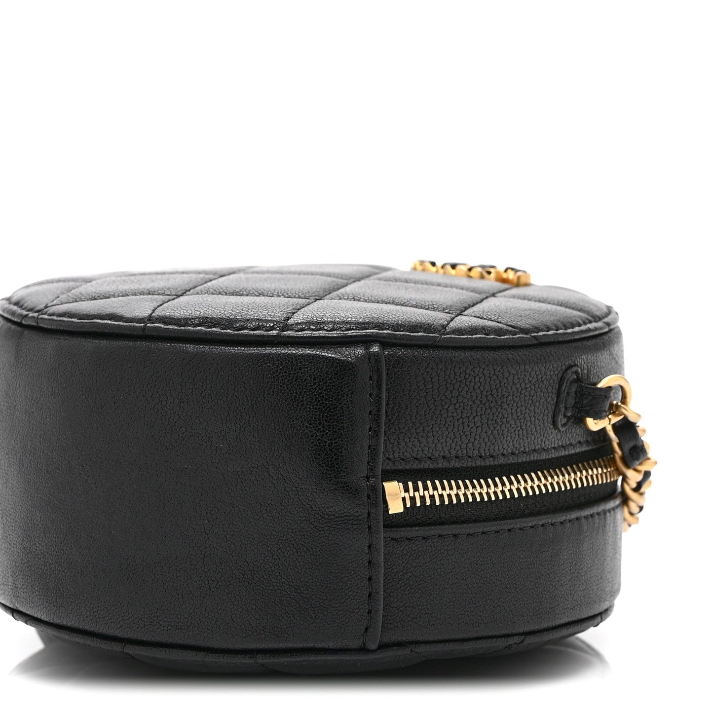 Goatskin Quilted Chanel 19 Round Clutch With Chain Black Black