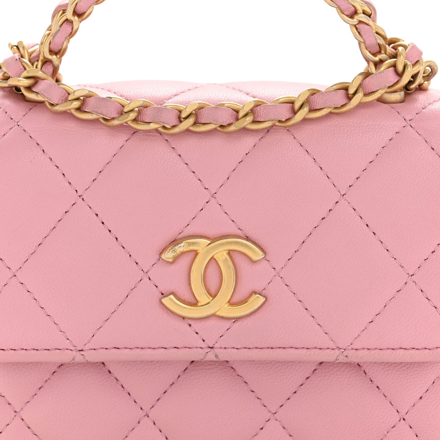 Lambskin Quilted Pick Me Up Mini Wallet On Chain Light Pink