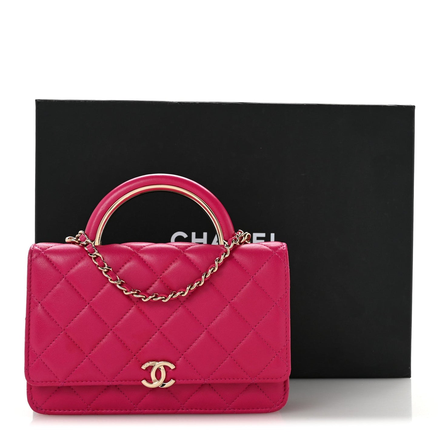 Lambskin Quilted Top Handle Wallet On Chain WOC Pink