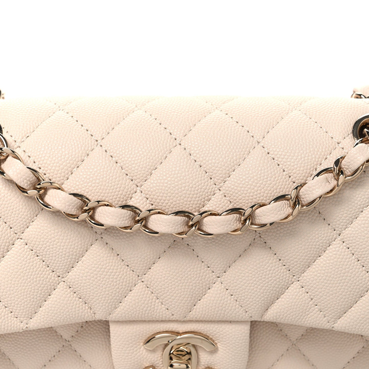 Caviar Quilted Small Double Flap Light Beige