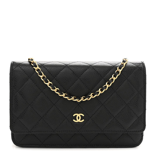 Caviar Quilted Wallet on Chain WOC Black