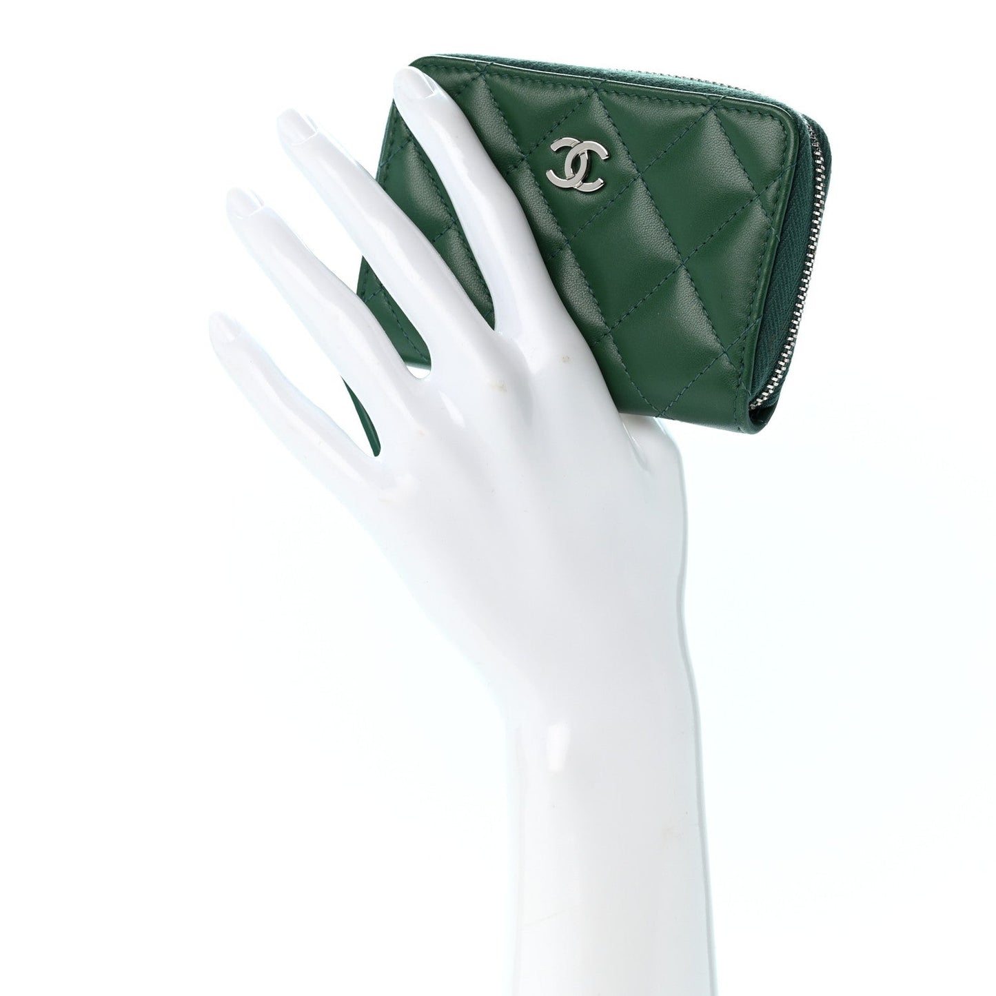 Lambskin Quilted Zip Around Coin Purse Wallet Green