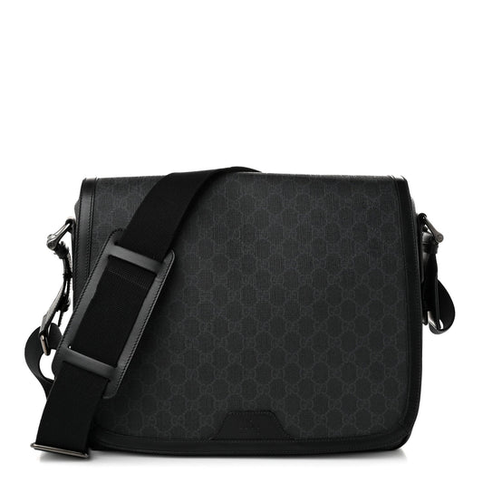 GG Supreme Monogram Flap Messenger Bag Black Grey