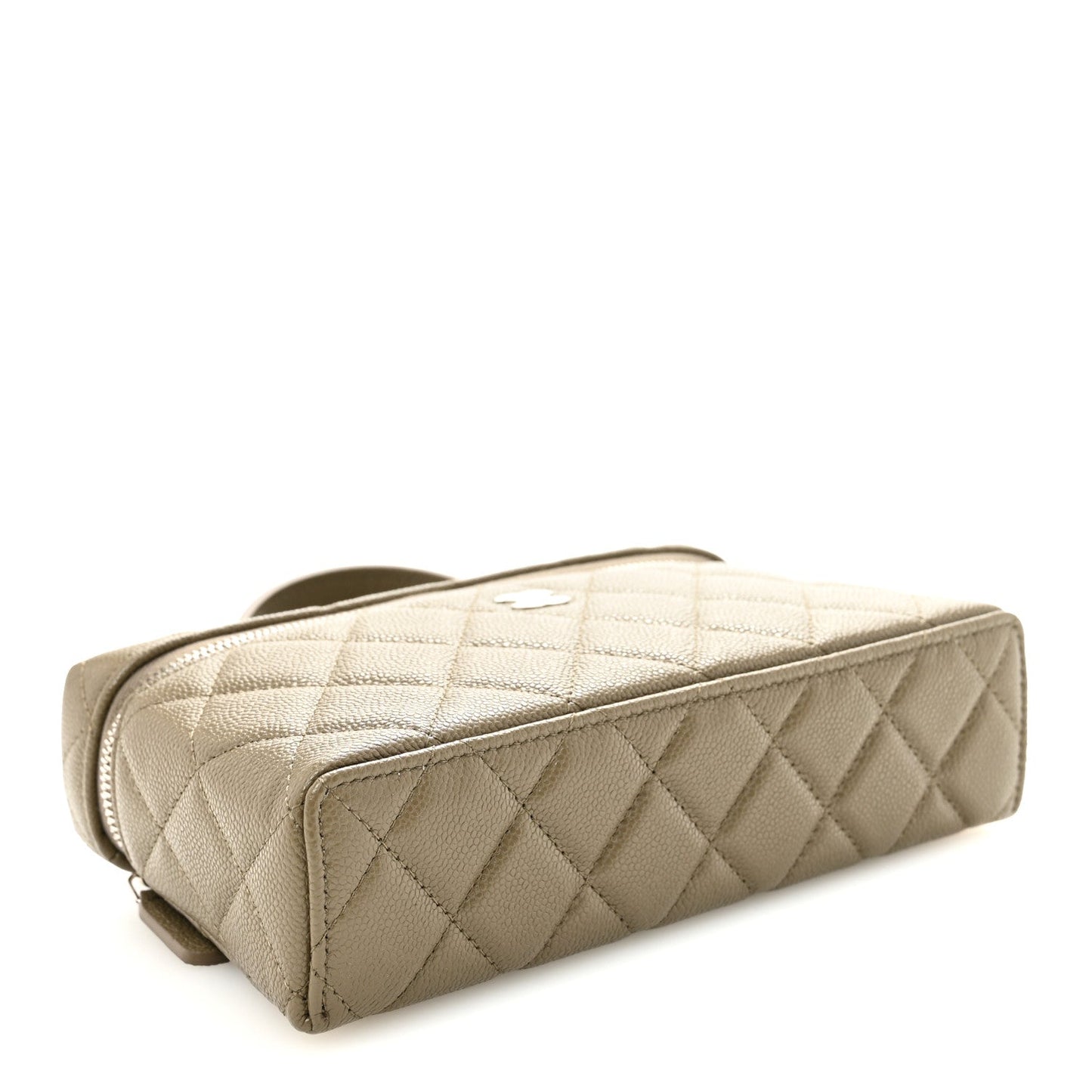 Caviar Quilted Top Handle Slim Vanity With Chain Dark Khaki