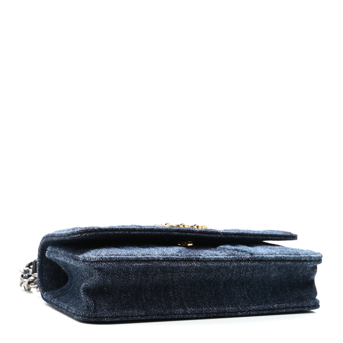 Denim Quilted Chanel 19 Flap Phone Holder With Chain Blue