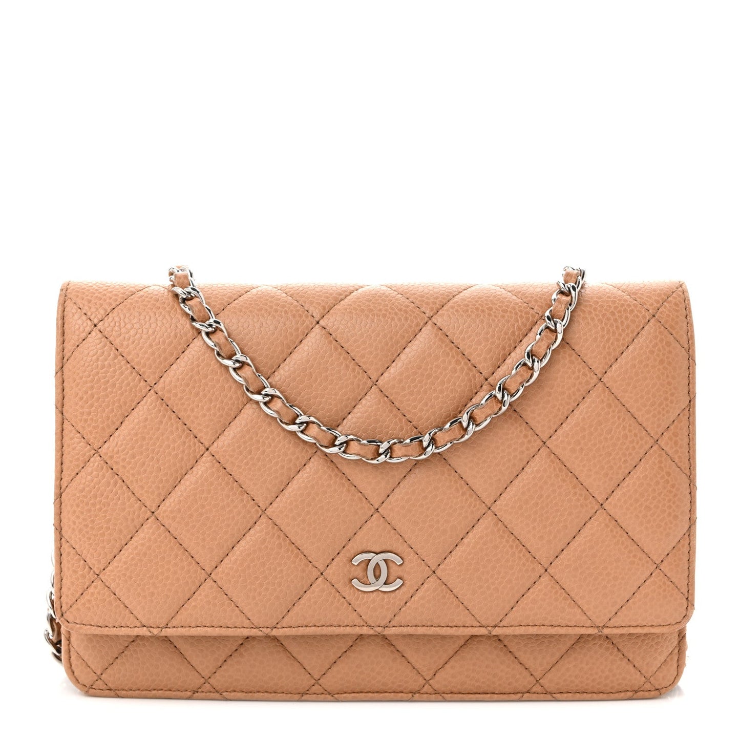 Caviar Quilted Wallet on Chain WOC Beige