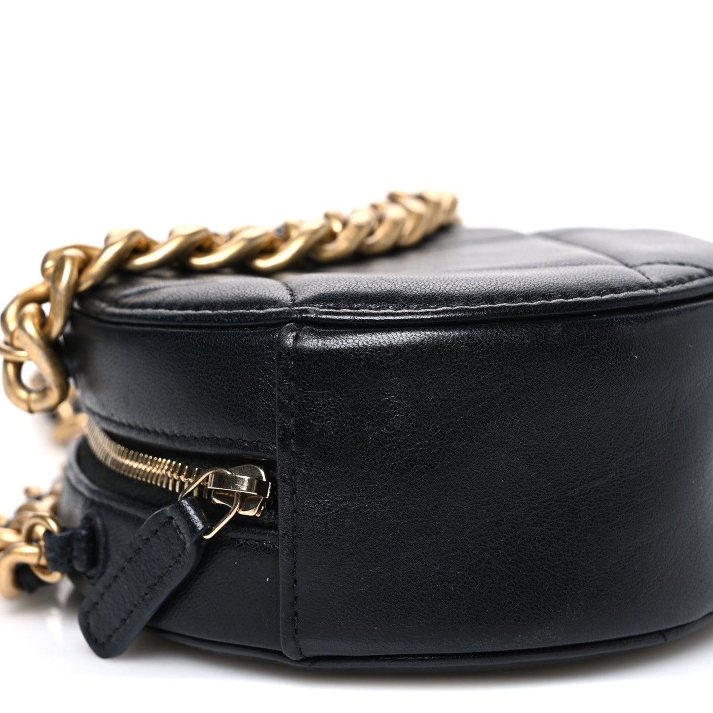 Lambskin Quilted Chanel 19 Round Clutch With Chain Black
