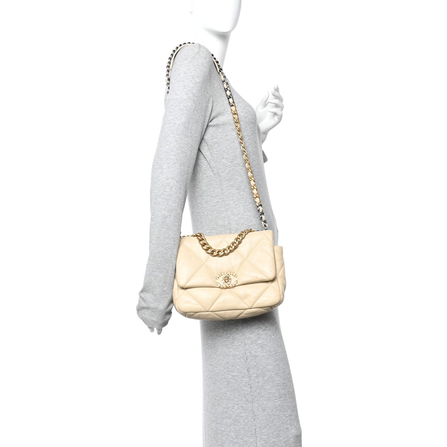 Lambskin Quilted Medium Chanel 19 Flap Light Beige