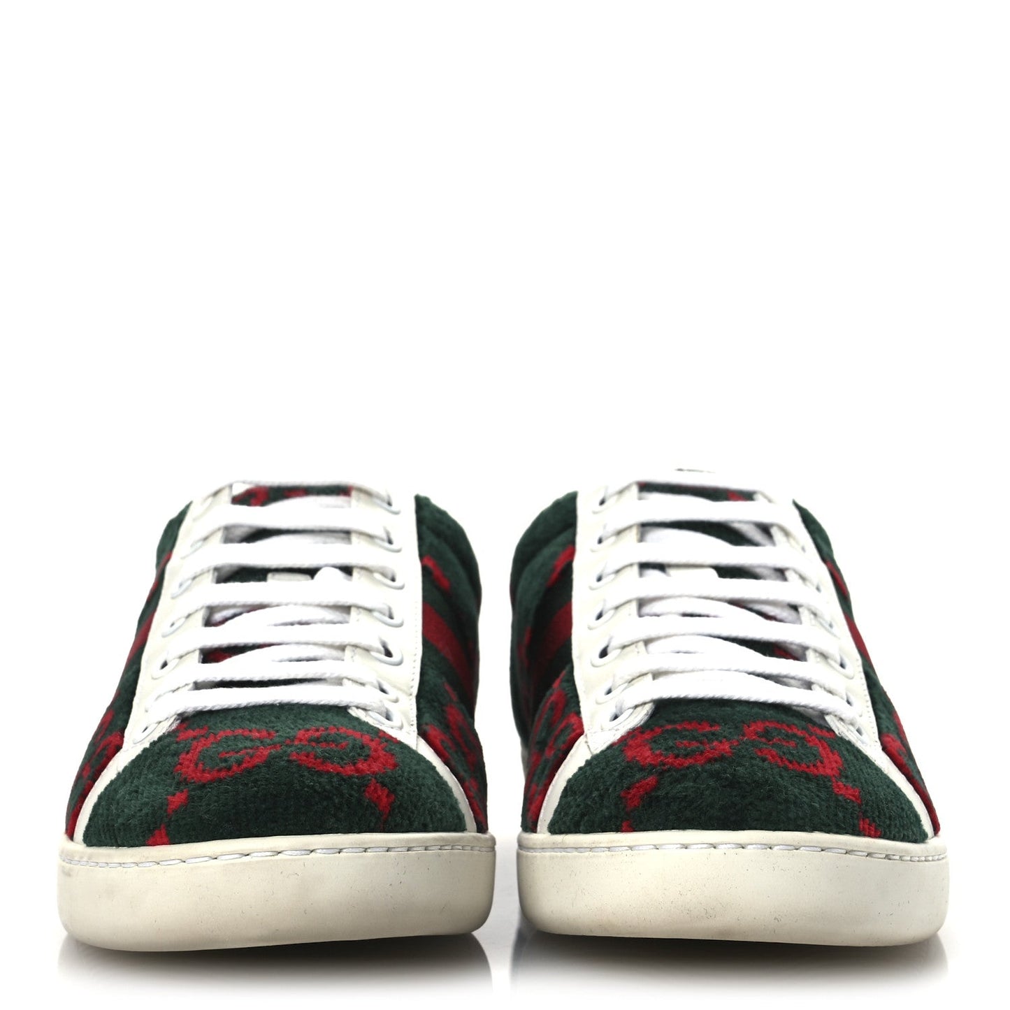 Terry Cloth GG Monogram Web Womens Ace Sneakers 36 Green Red