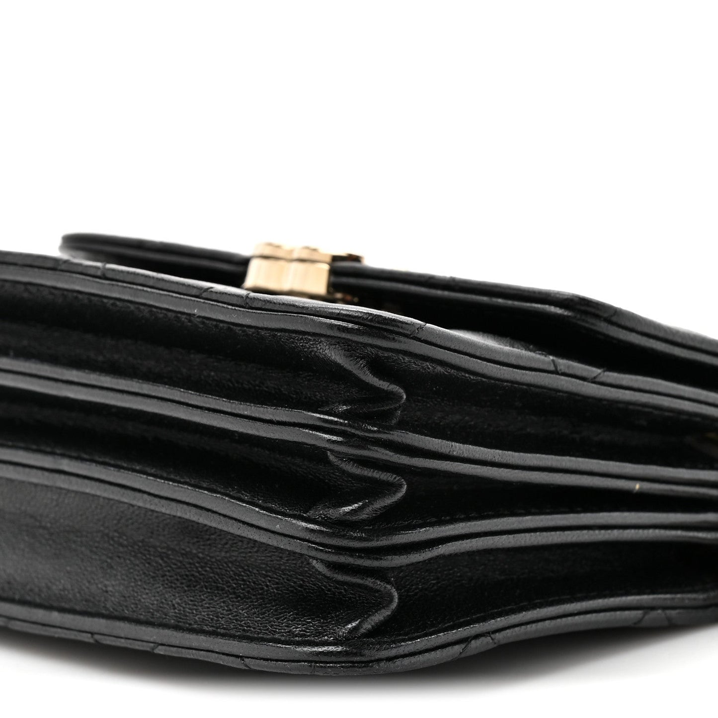 Lambskin Metal Quilted Top Handle Flap Clutch With Chain Black